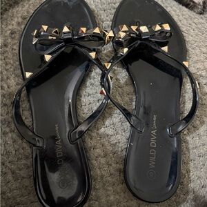 Wild Diva Black Sandals with Studded Gold Details
